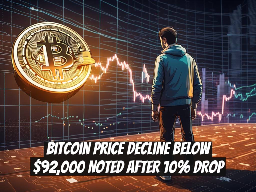 Bitcoin Price Decline Below $92,000 Noted After 10% Drop