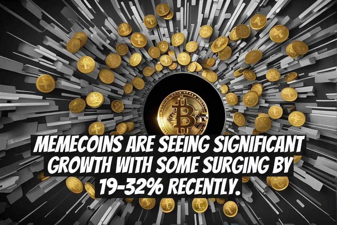 Memecoins are seeing significant growth with some surging by 19-32% recently.
