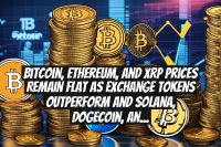 Bitcoin, Ethereum, and XRP prices remain flat as exchange tokens outperform and Solana, Dogecoin, and Cardano emerge as top crypto picks