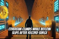 Ethereum climbs while Bitcoin slips after record surge