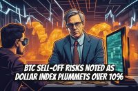 BTC Sell-Off Risks Noted as Dollar Index Plummets Over 10%