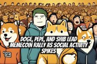 DOGE, PEPE, and SHIB lead memecoin rally as social activity spikes