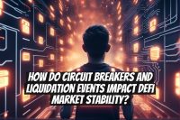 How do circuit breakers and liquidation events impact DeFi market stability?