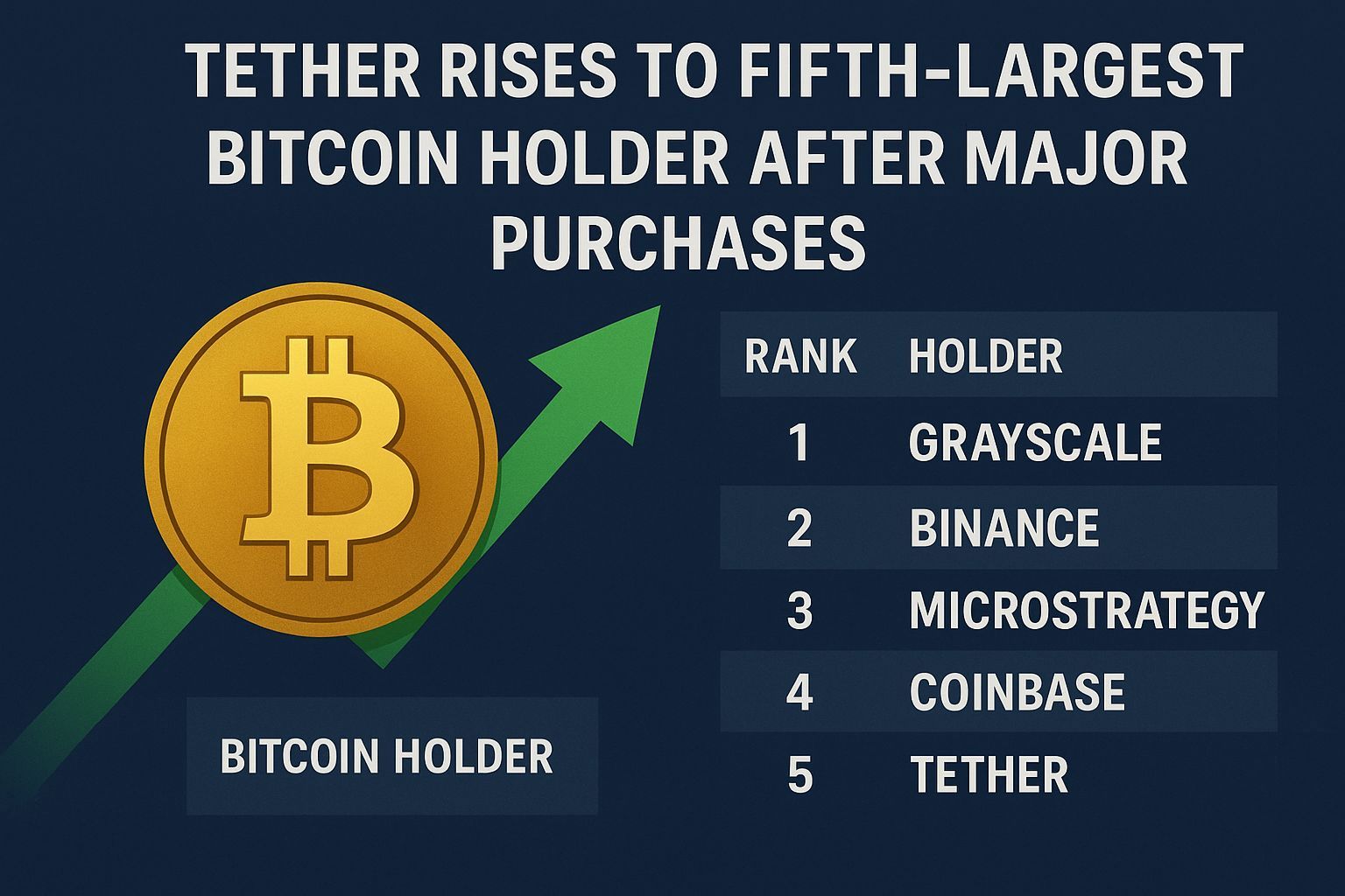 Tether Rises to Fifth-Largest Bitcoin Holder After Major Purchases