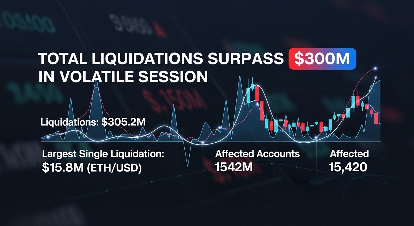 Total liquidations surpass $300M in volatile session