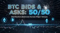BTC bid-ask distribution balanced at 50/50 across major venues
