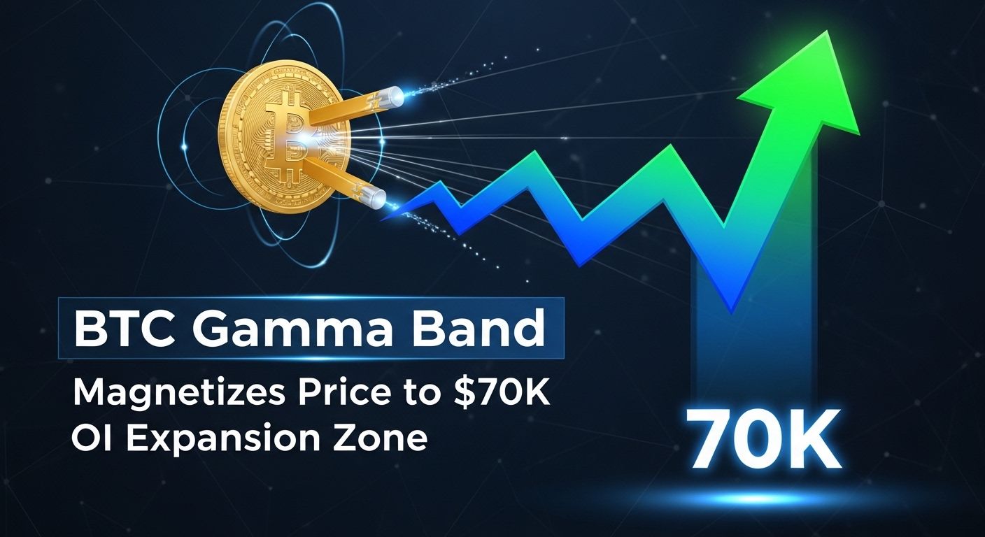 BTC gamma band magnetizes price to 70k OI expansion zone
