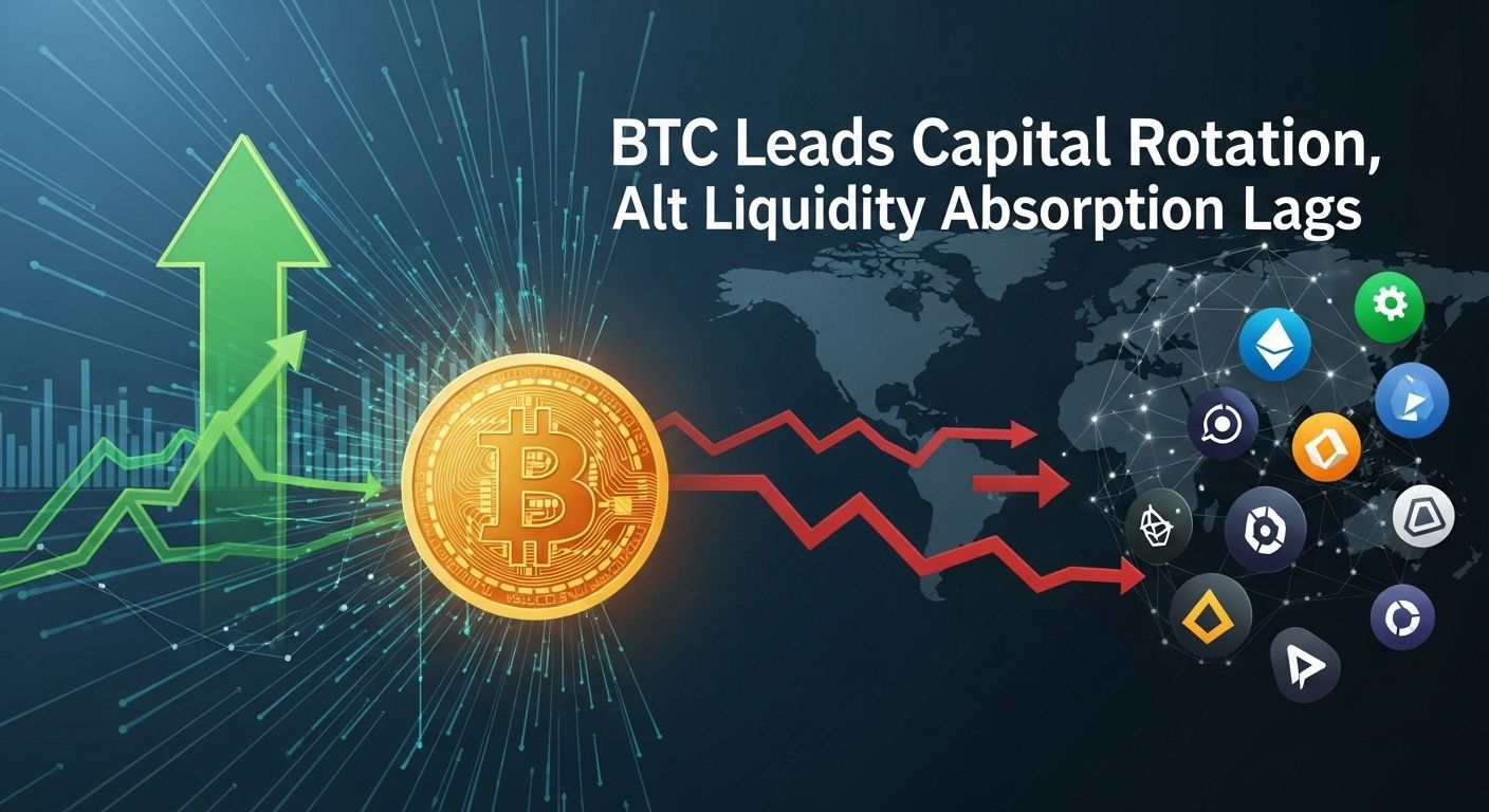 BTC leads capital rotation — alt liquidity absorption lags