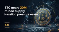 BTC nears 20M mined — supply issuance pressure eases 4.8%