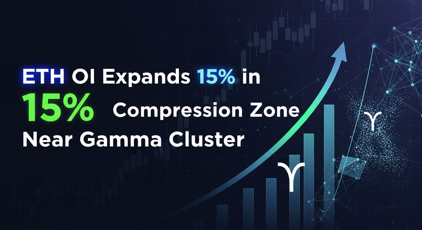 ETH OI expands 15% in vol compression zone near gamma cluster