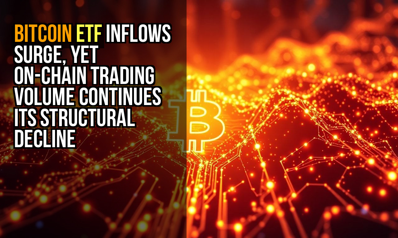 Bitcoin ETF inflows surge, yet on-chain trading volume continues its structural decline
