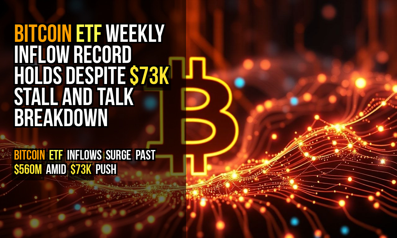 Bitcoin ETF Weekly Inflow Record Holds Despite $73K Stall and Talk Breakdown