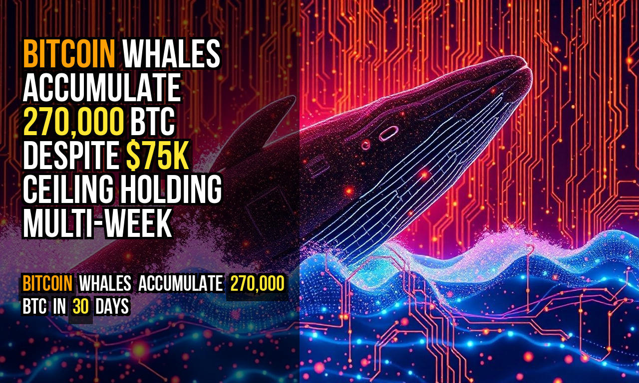 Bitcoin Whales Accumulate 270,000 BTC Despite $75K Ceiling Holding Multi-Week