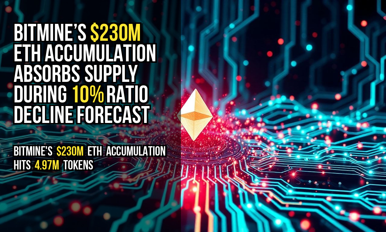 Bitmine’s $230M ETH Accumulation Absorbs Supply During 10% Ratio Decline Forecast