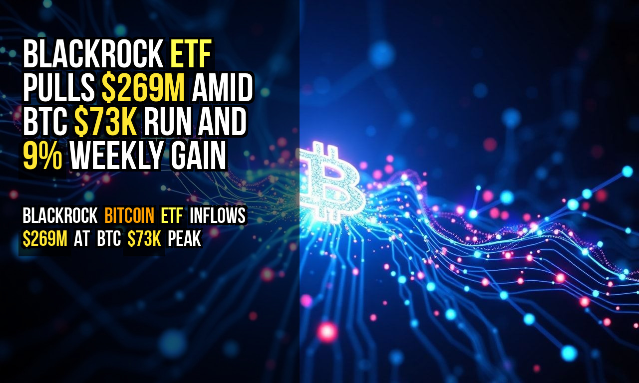 BlackRock ETF Pulls $269M Amid BTC $73K Run and 9% Weekly Gain