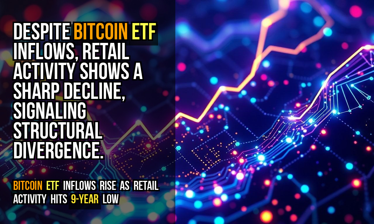 Despite Bitcoin ETF inflows, retail activity shows a sharp decline, signaling structural divergence.