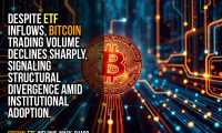 Despite ETF inflows, Bitcoin trading volume declines sharply, signaling structural divergence amid institutional adoption.
