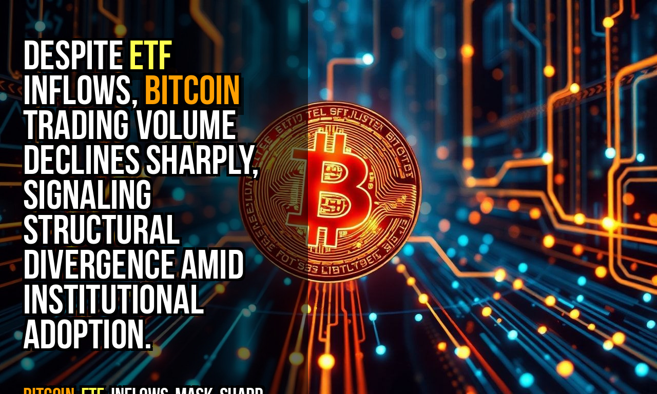 Despite ETF inflows, Bitcoin trading volume declines sharply, signaling structural divergence amid institutional adoption.