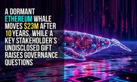 A dormant Ethereum whale moves $23M after 10 years, while a key stakeholder’s undisclosed gift raises governance questions