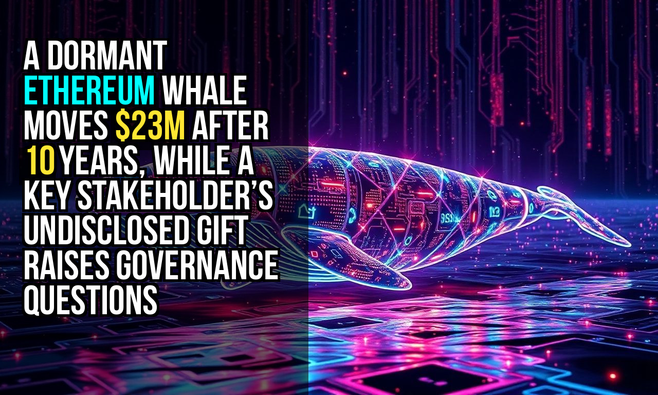A dormant Ethereum whale moves $23M after 10 years, while a key stakeholder’s undisclosed gift raises governance questions