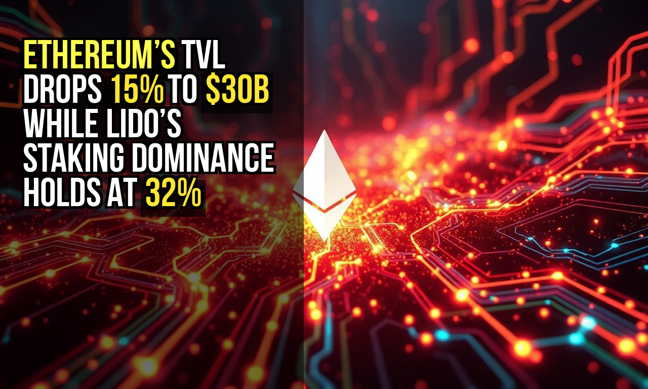 Ethereum’s TVL drops 15% to $30B while Lido’s staking dominance holds at 32%