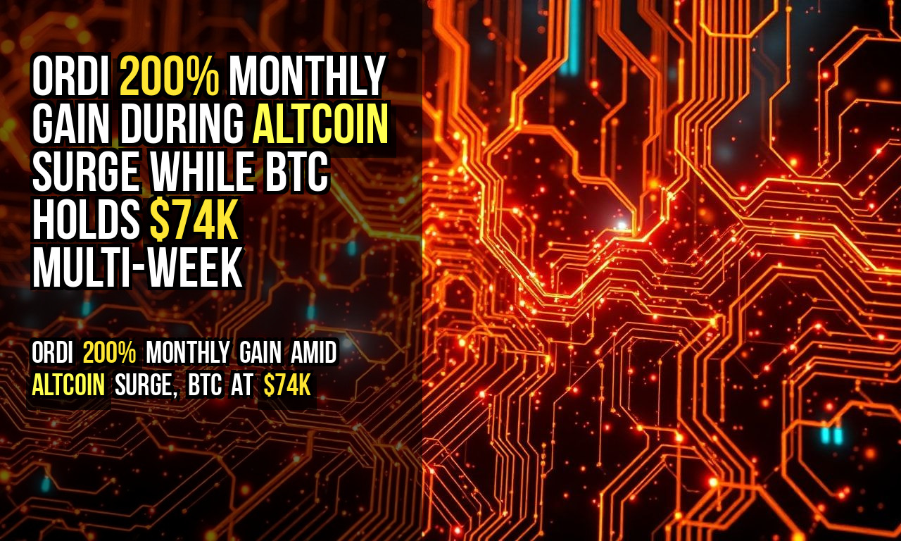 ORDI 200% Monthly Gain During Altcoin Surge While BTC Holds $74K Multi-Week