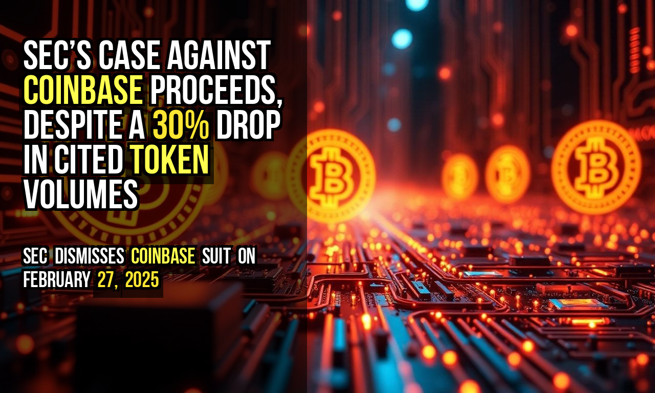 SEC’s case against Coinbase proceeds, despite a 30% drop in cited token volumes