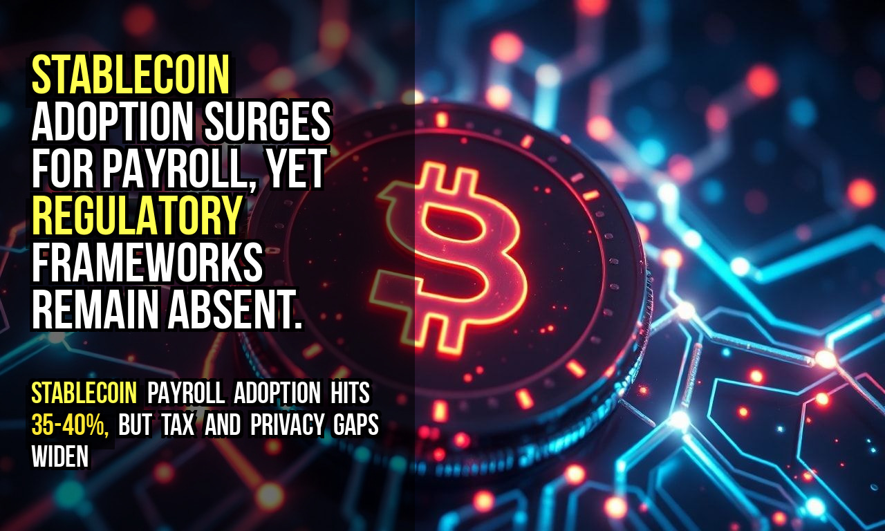 Stablecoin adoption surges for payroll, yet regulatory frameworks remain absent.