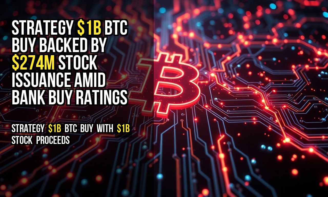Strategy $1B BTC Buy Backed by $274M Stock Issuance Amid Bank Buy Ratings