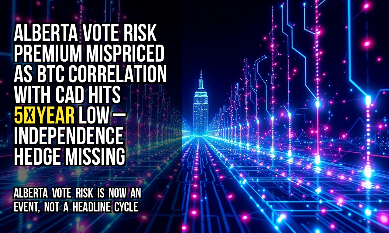 Alberta vote risk premium mispriced as BTC correlation with CAD hits 5‑year low – independence hedge missing