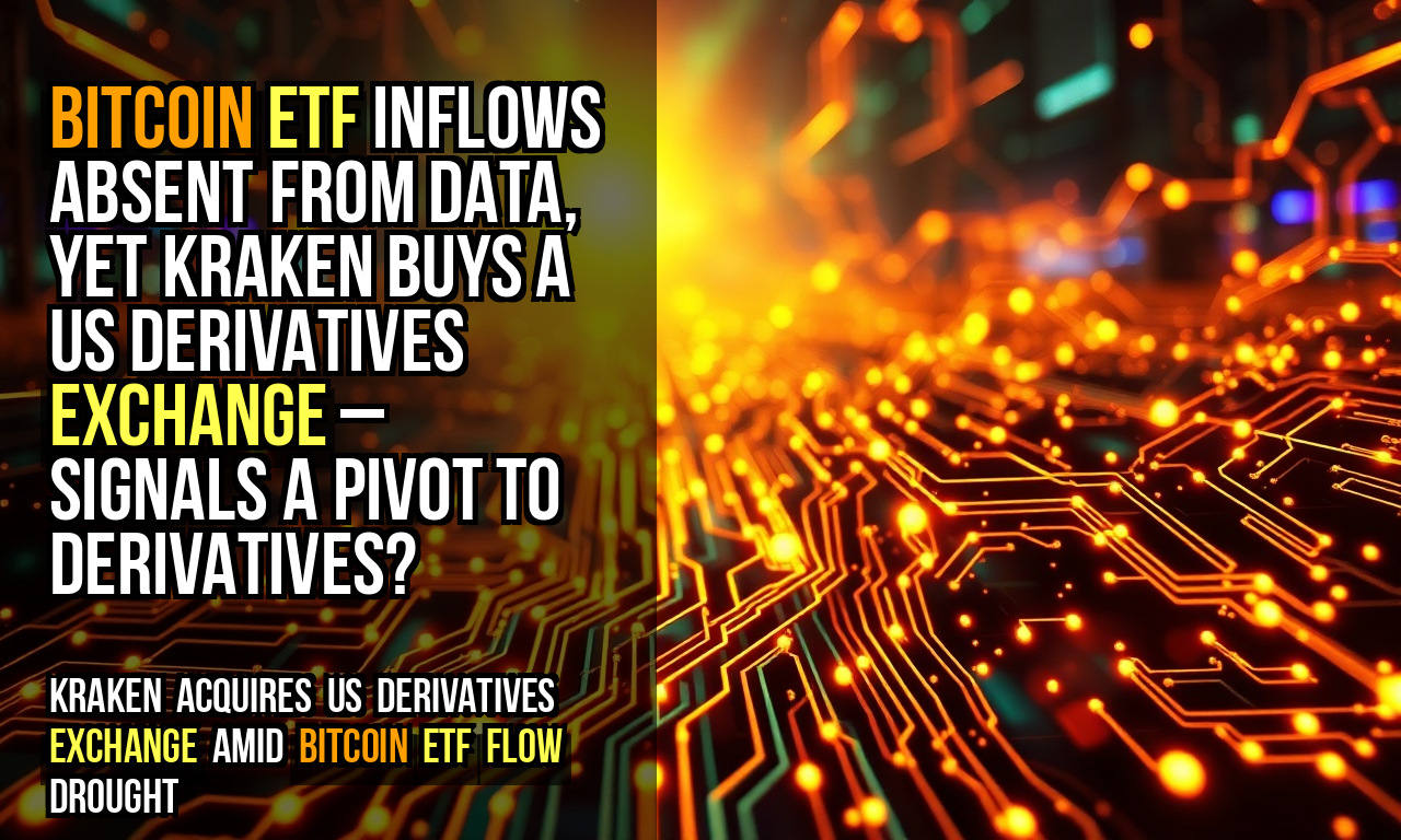 Bitcoin ETF inflows absent from data, yet Kraken buys a US derivatives exchange – signals a pivot to derivatives?
