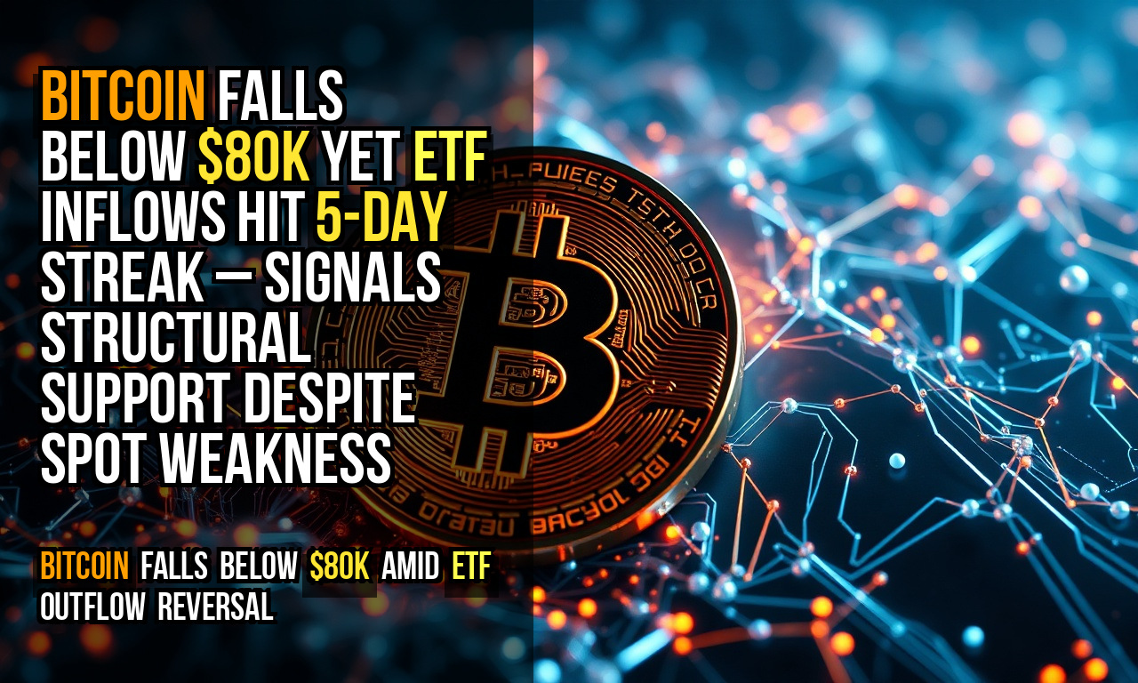 Bitcoin falls below $80K yet ETF inflows hit 5-day streak – signals structural support despite spot weakness