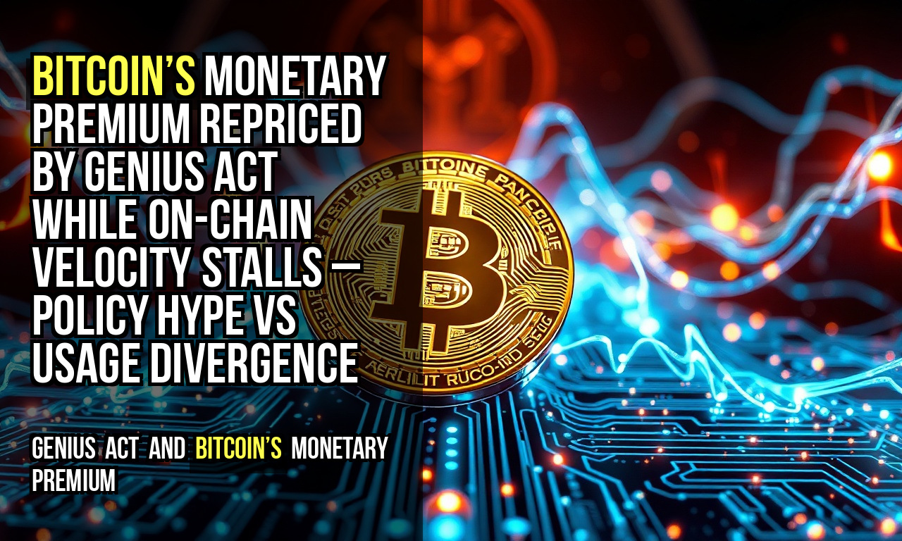 Bitcoin’s monetary premium repriced by GENIUS Act while on-chain velocity stalls – policy hype vs usage divergence
