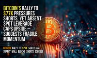 Bitcoin’s rally to $77k pressures shorts, yet absent spot leverage caps upside – suggests fragile momentum