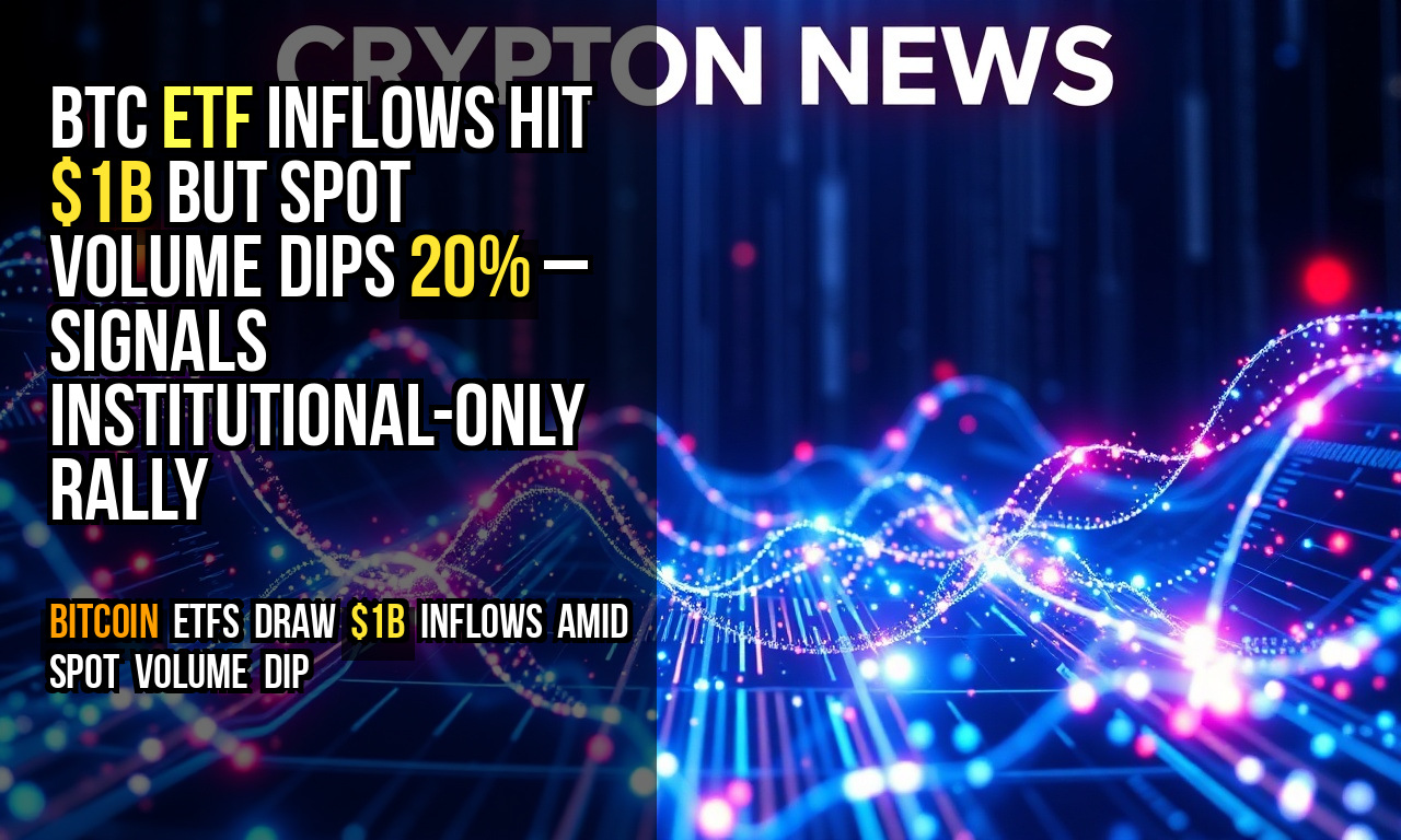 BTC ETF inflows hit $1B but spot volume dips 20% – signals institutional-only rally