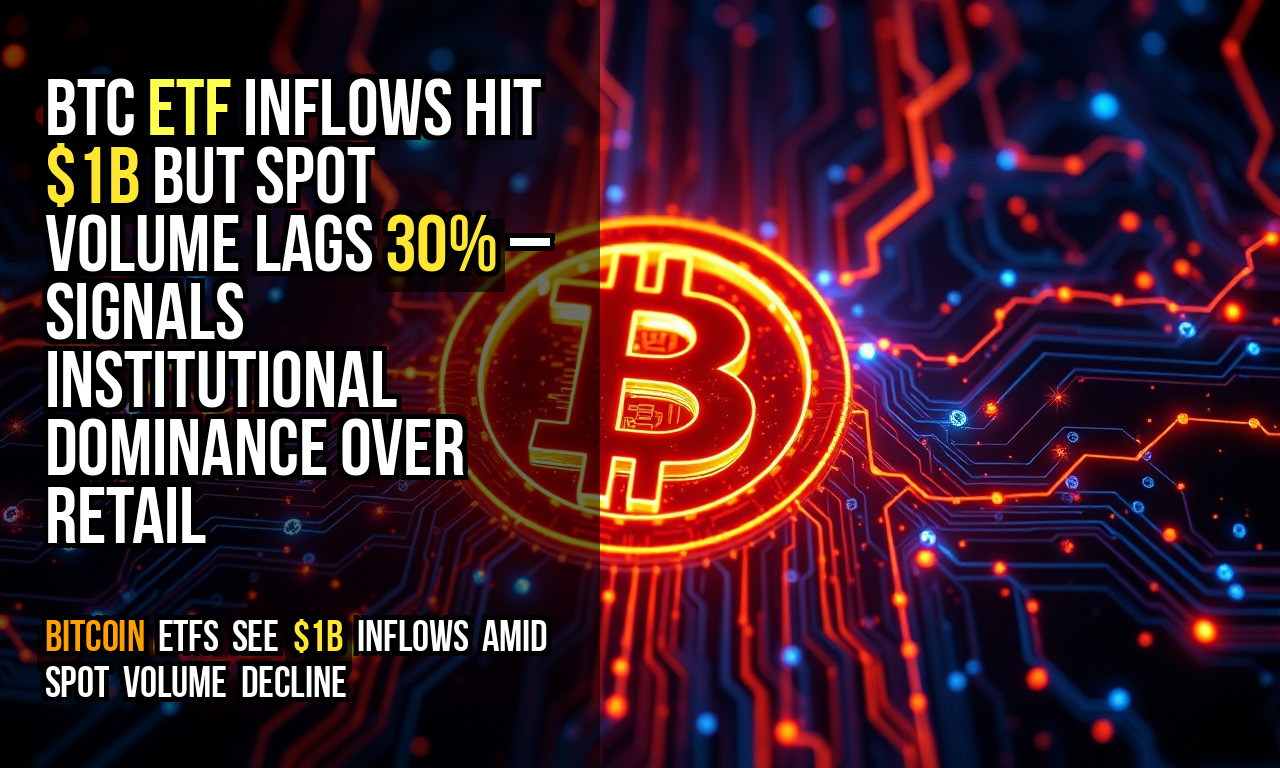 BTC ETF inflows hit $1B but spot volume lags 30% – signals institutional dominance over retail