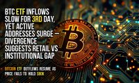 BTC ETF inflows slow for 3rd day, yet active addresses surge – divergence suggests retail vs institutional gap