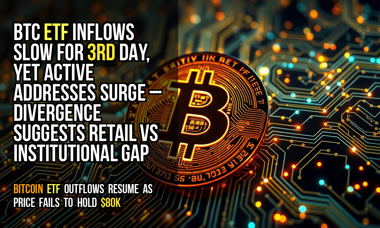 BTC ETF inflows slow for 3rd day, yet active addresses surge – divergence suggests retail vs institutional gap