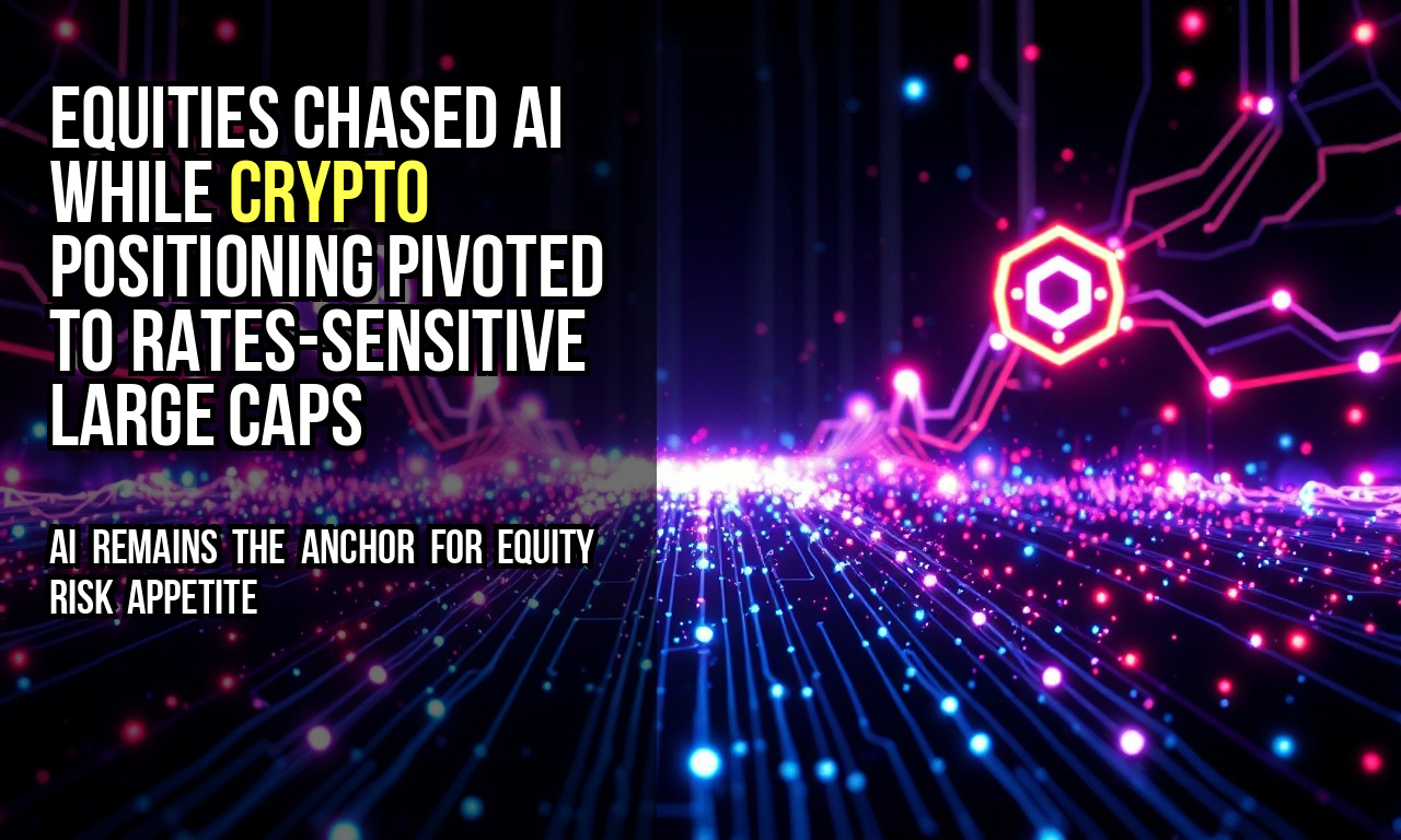 Equities chased AI while crypto positioning pivoted to rates-sensitive large caps
