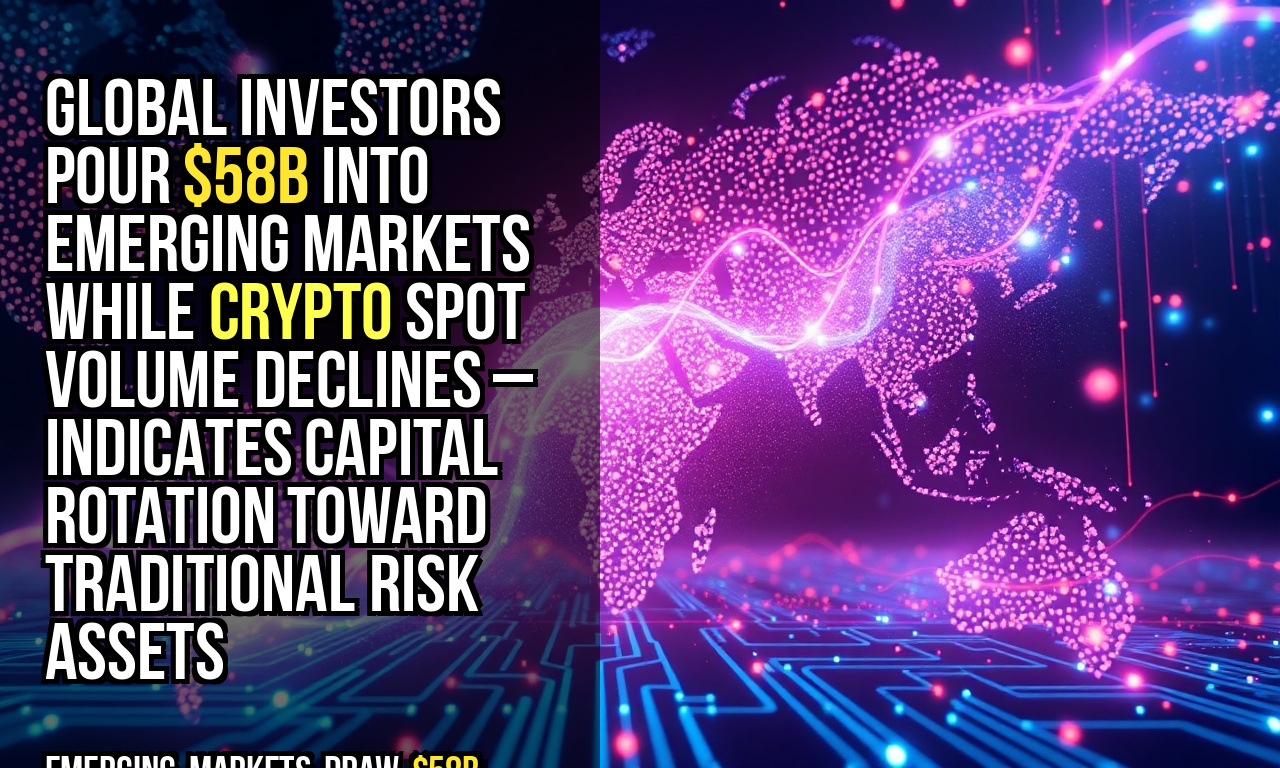 Global investors pour $58B into emerging markets while crypto spot volume declines – indicates capital rotation toward traditional risk assets