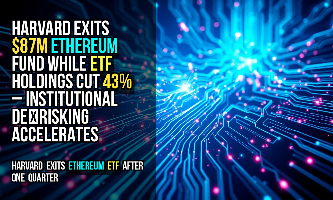 Harvard exits $87M Ethereum fund while ETF holdings cut 43% – institutional de‑risking accelerates