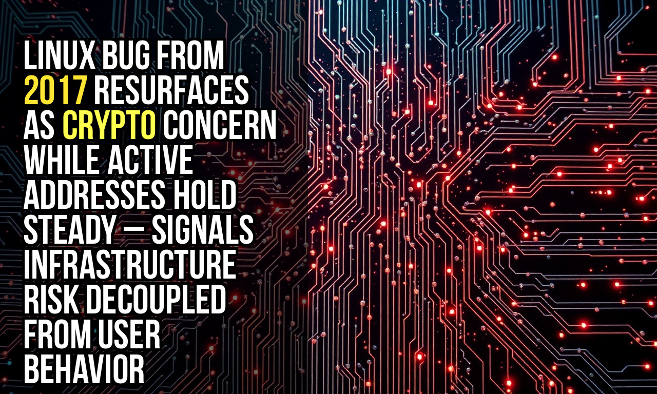 Linux bug from 2017 resurfaces as crypto concern while active addresses hold steady – signals infrastructure risk decoupled from user behavior