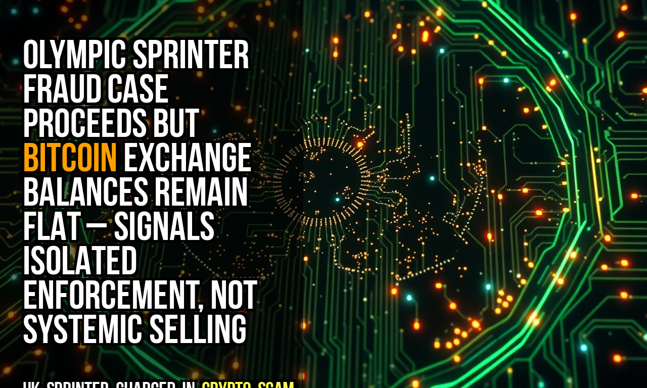 Olympic sprinter fraud case proceeds but Bitcoin exchange balances remain flat – signals isolated enforcement, not systemic selling