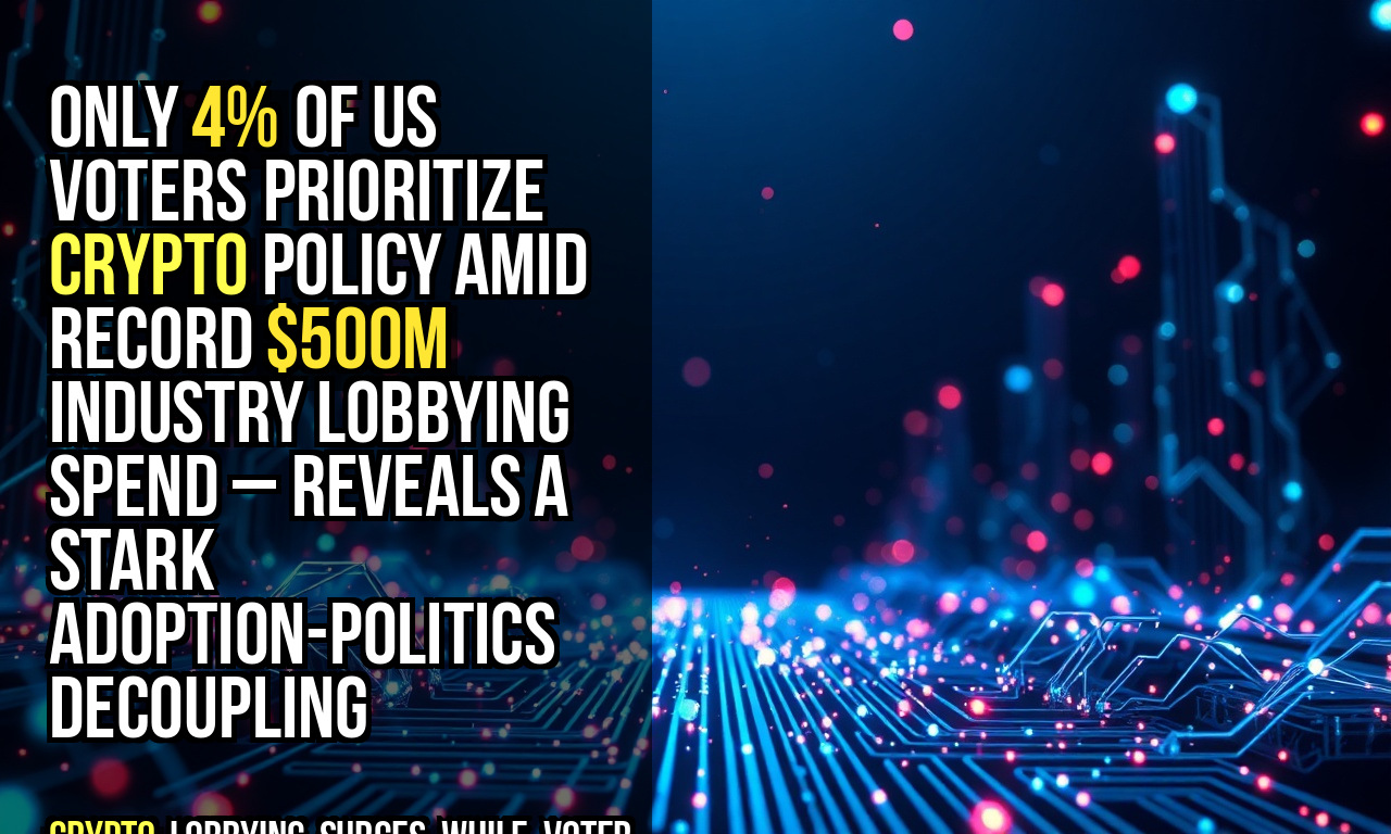 Only 4% of US voters prioritize crypto policy amid record $500M industry lobbying spend – reveals a stark adoption-politics decoupling