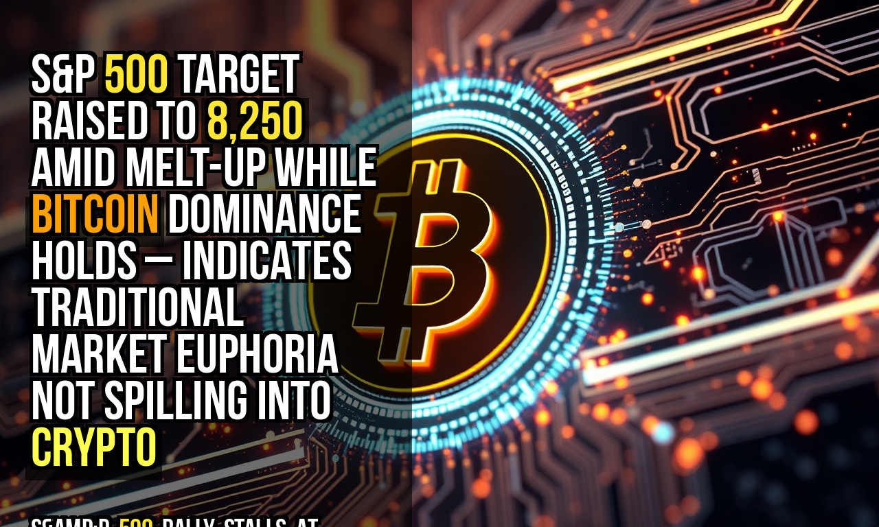 S&P 500 target raised to 8,250 amid melt-up while Bitcoin dominance holds – indicates traditional market euphoria not spilling into crypto