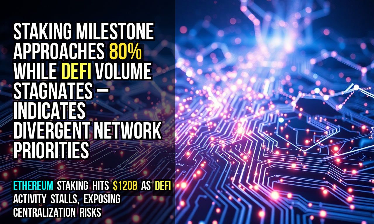 Staking milestone approaches 80% while DeFi volume stagnates – indicates divergent network priorities