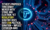 Tether’s proposed three‑way merger with Strike and Elektron, yet regulatory scrutiny rises over £5M political donation – implies expansion amid pressure