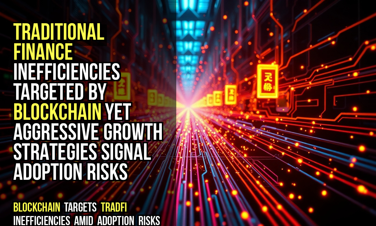 Traditional finance inefficiencies targeted by blockchain yet aggressive growth strategies signal adoption risks