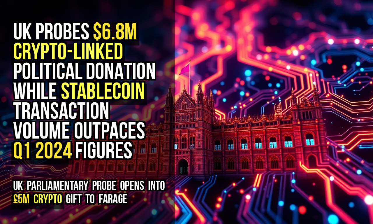UK probes $6.8M crypto-linked political donation while stablecoin transaction volume outpaces Q1 2024 figures