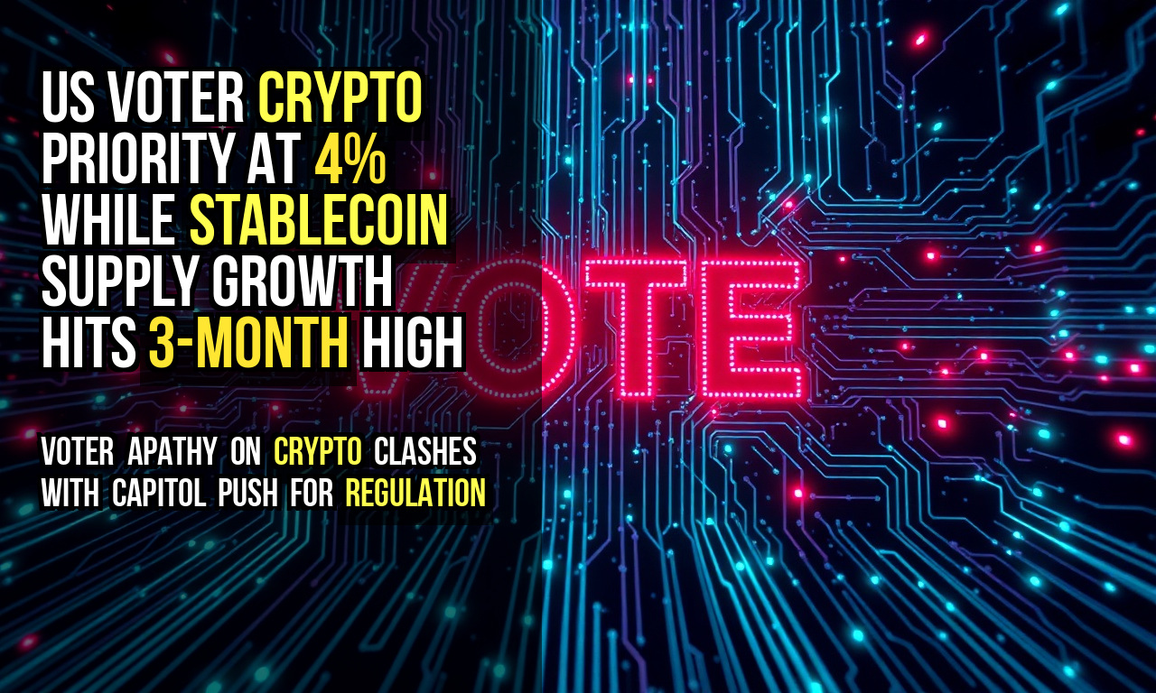 US voter crypto priority at 4% while stablecoin supply growth hits 3-month high